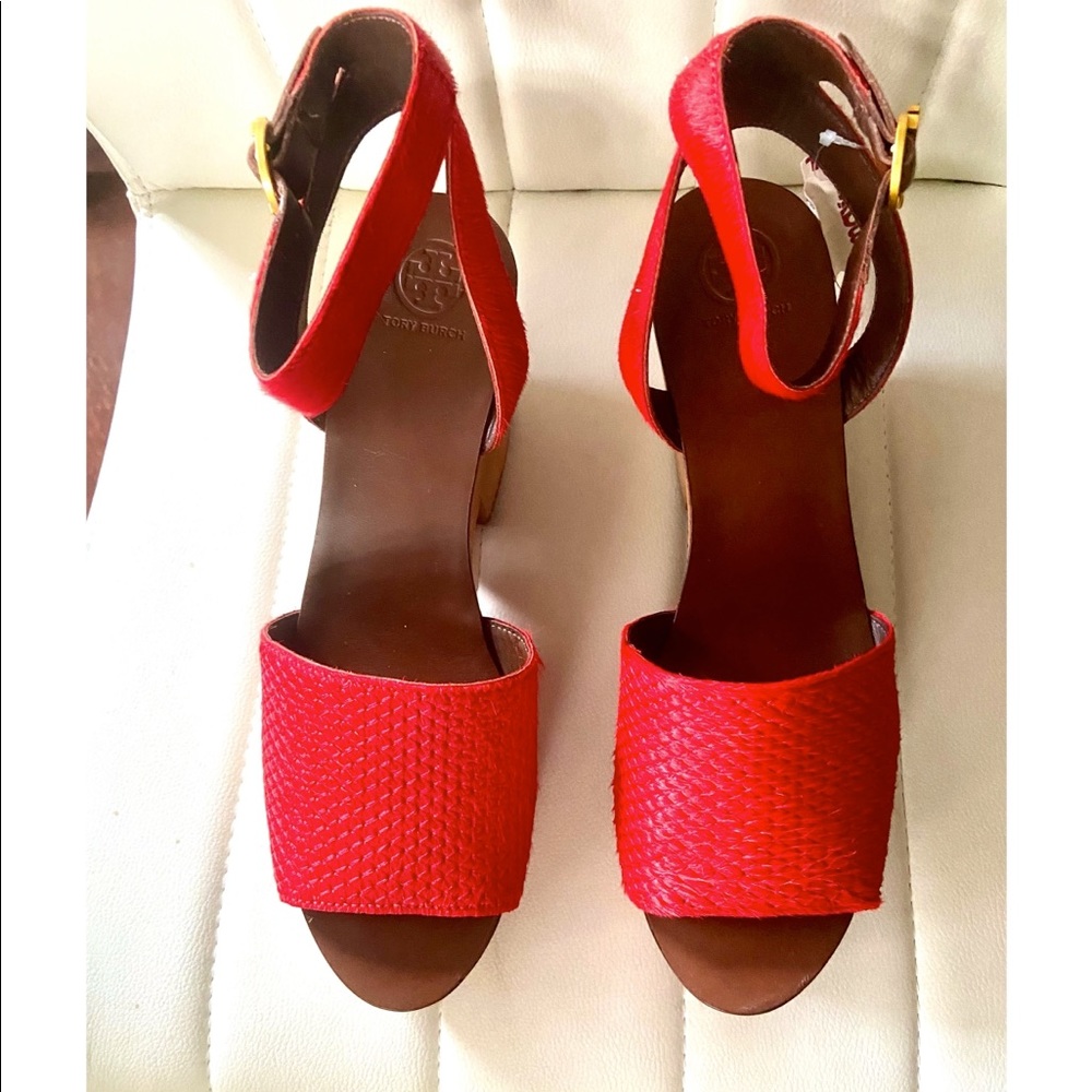 TORY BURCH CAMILLA PLATFORM RED LEATHR SANDAL EUC - Picture 6 of 14